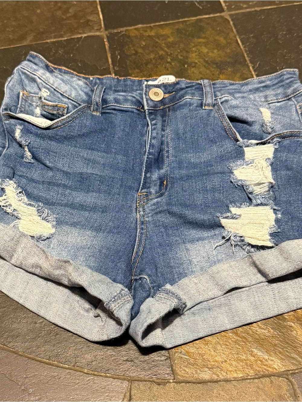 Rue21 Blue Distressed Roll-Cuff Jean Shorts